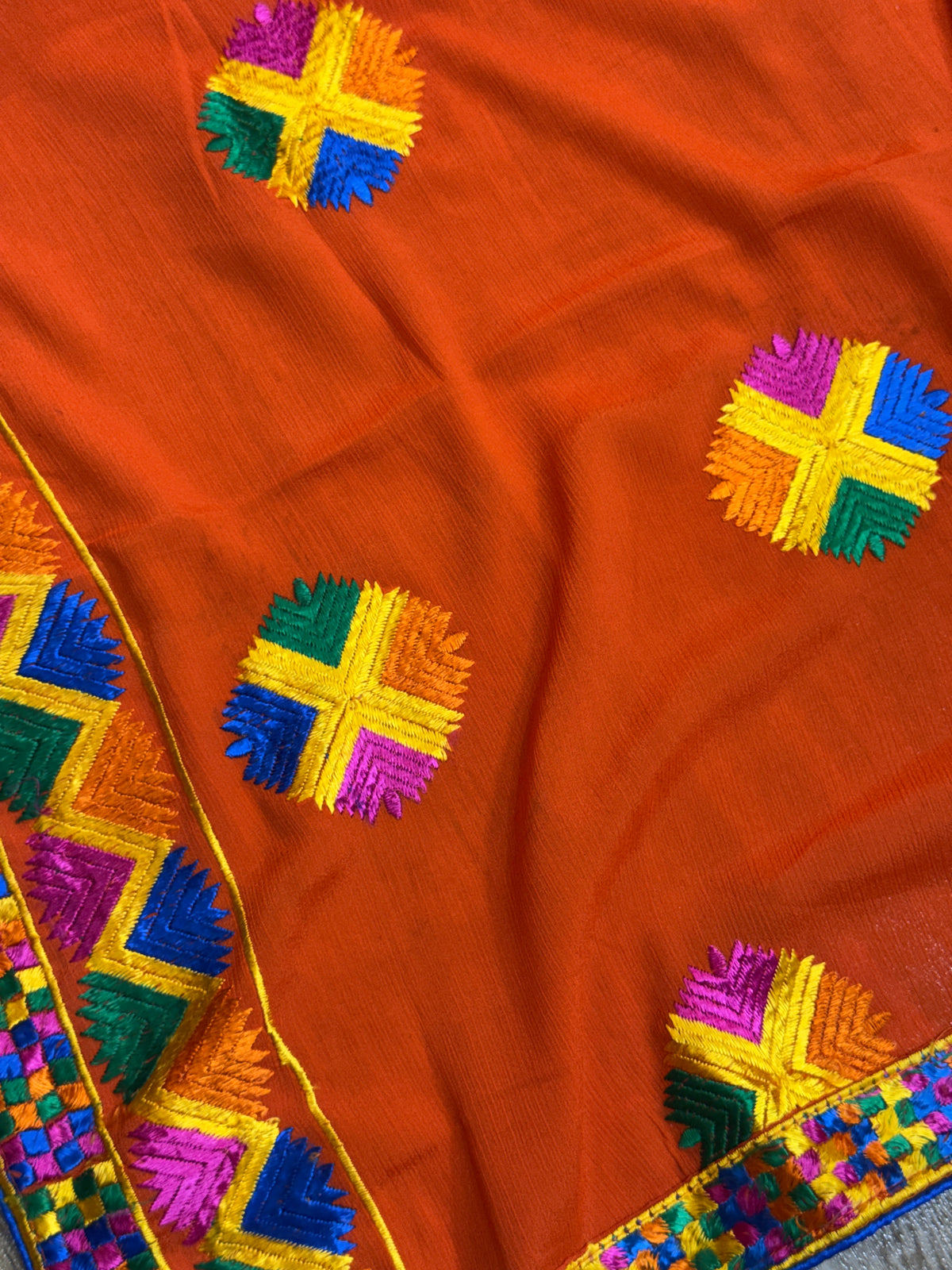 Orange Phulkari Duppata