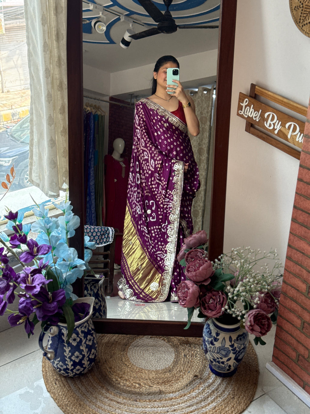 Purple Pure Gaji Silk Bandhani Saree with Gotta Patti Handwork|Comes with blouse | Premium Handwork Saree