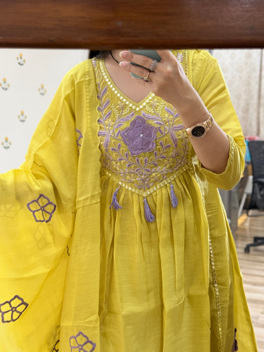 Festive Special Yellow | Embroidered| with lining| Embroidered Duppata| Mul Chanderi