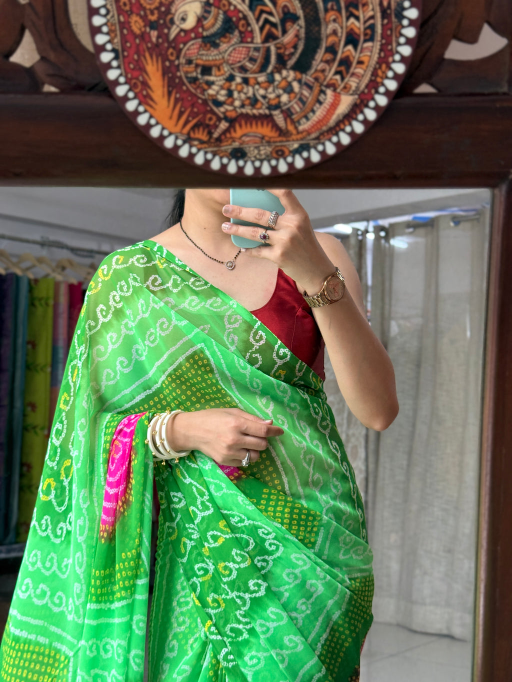 Dual tone bandhani thaal saree| with blouse piece| Timeless bandhani charm| Pure Georgette
