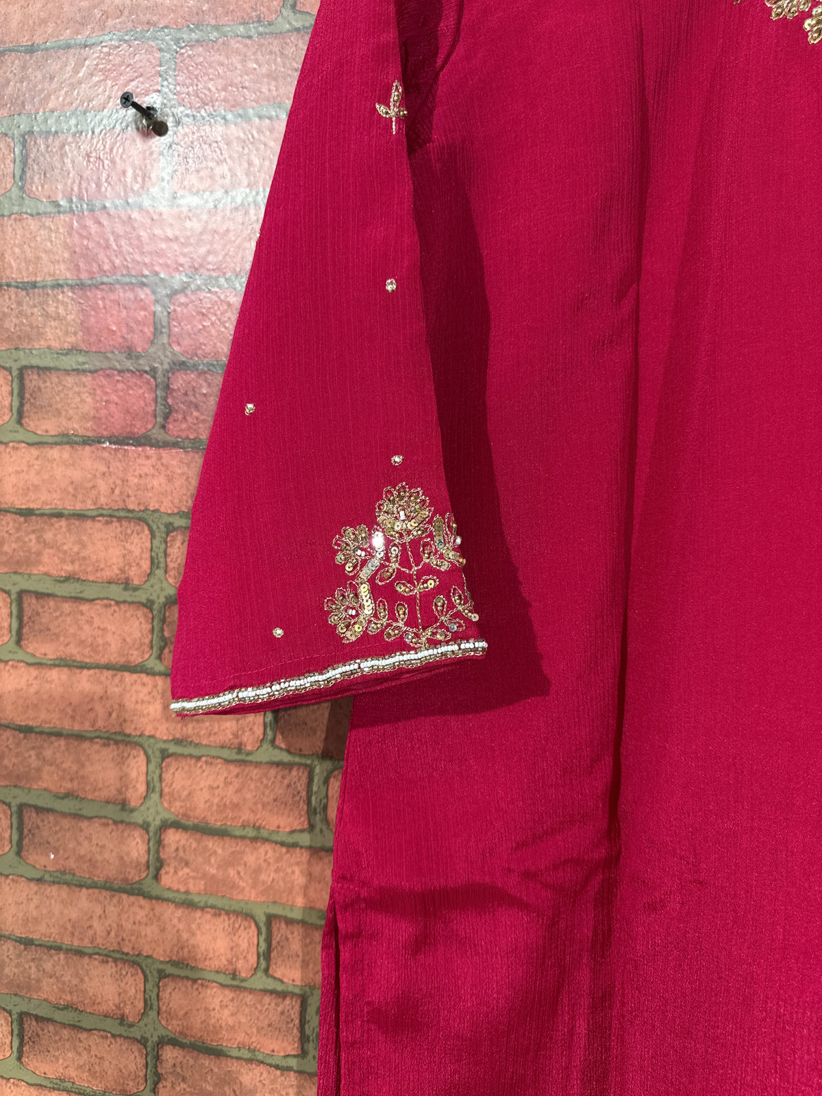 Pink Suit Set| Hand embroidered| designer back & Sleeves| With lining| Banarsi Duppata