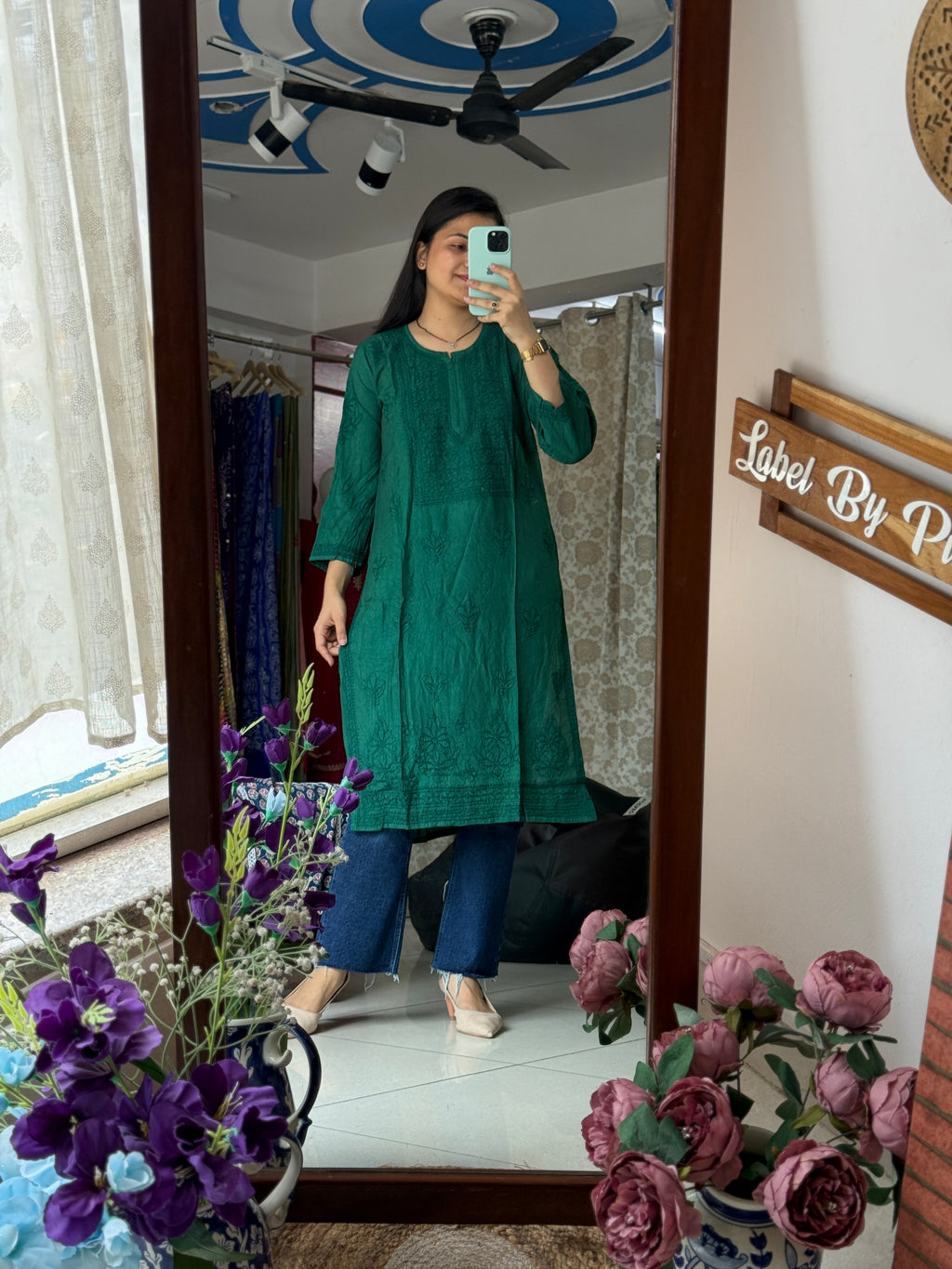 Green Mul Chanderi Kurta| Chikankari Work|Hand Embroidery| Partywear Kurta