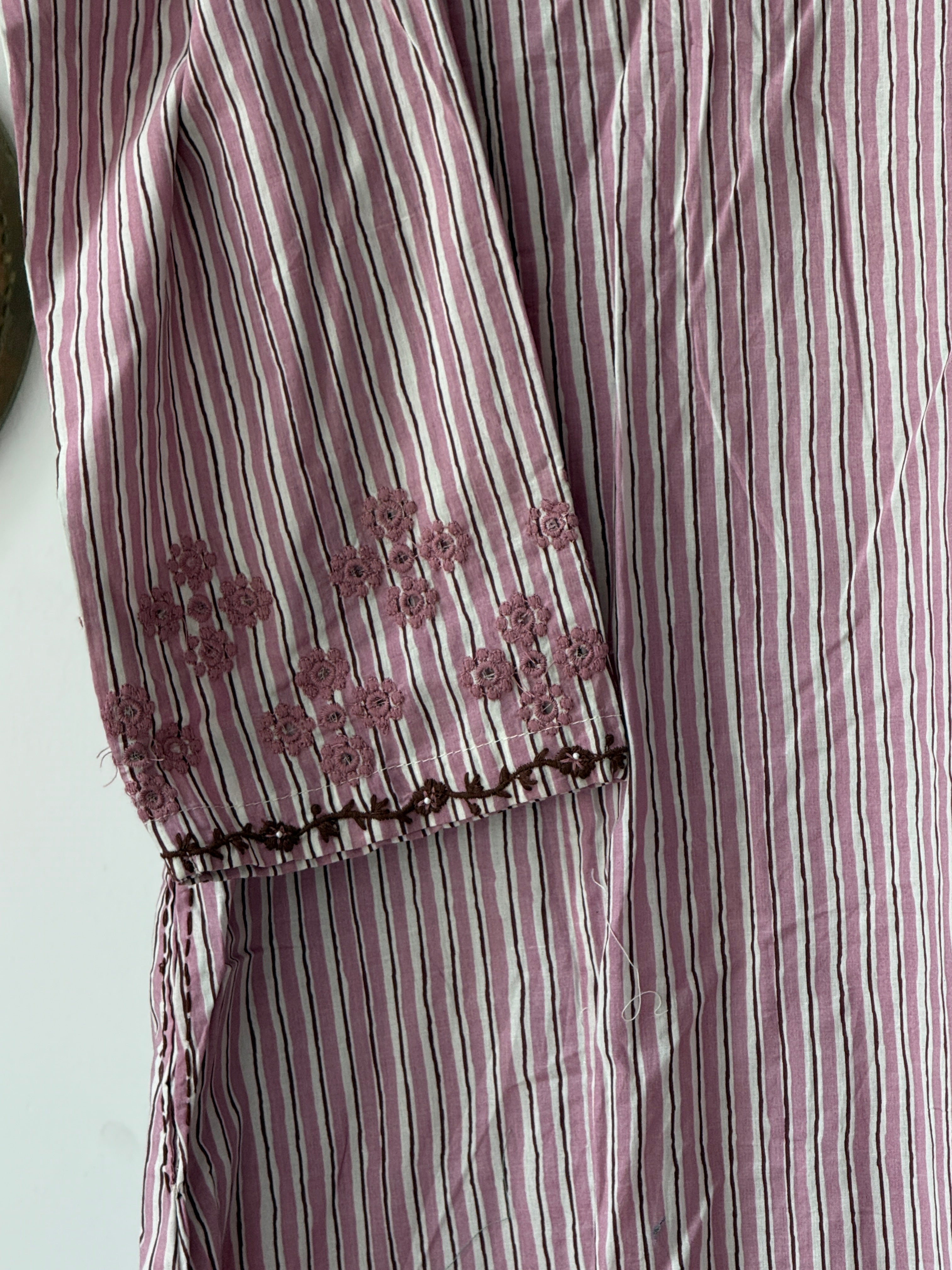 Pink stripes Suit |Embroidered| Cotton