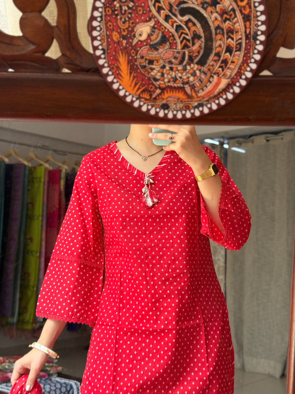 Red Farshi Salwar Set| Cotton | Leheriya Salwar| Cotton Duppata | Lacework