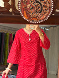 Red Farshi Salwar Set| Cotton | Leheriya Salwar| Cotton Duppata | Lacework