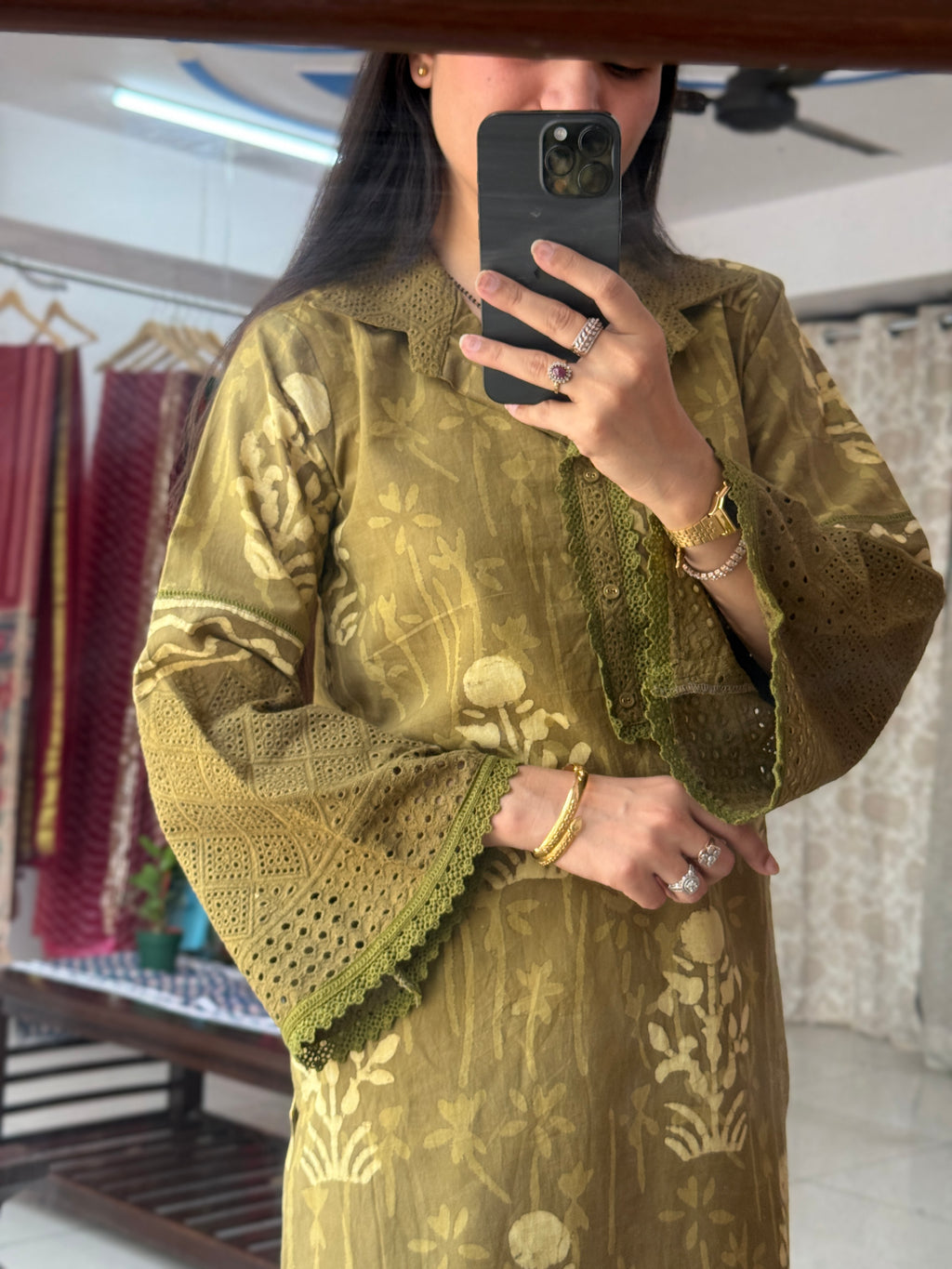 Green Batik Schiffli Co ord set