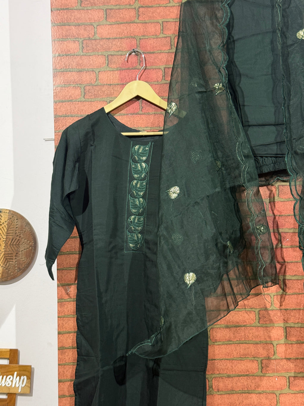 Green Suit Set | Embroidered | Cotton Silk| With lining