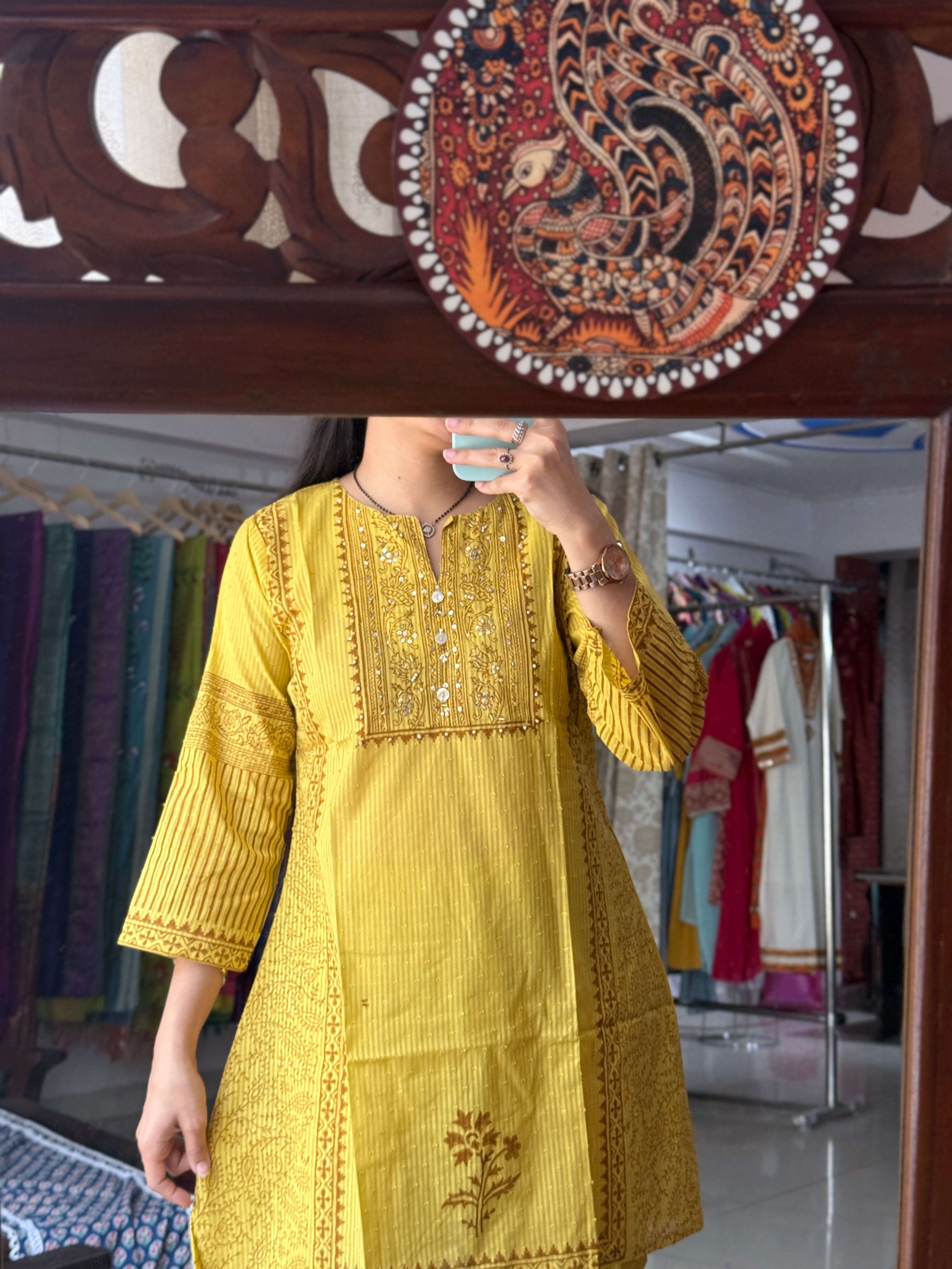 Hand embroidery cotton co ord set| Block printed