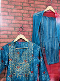 Firozi Suit Set | Silk cotton | Embroidered| Chiffon Duppata
