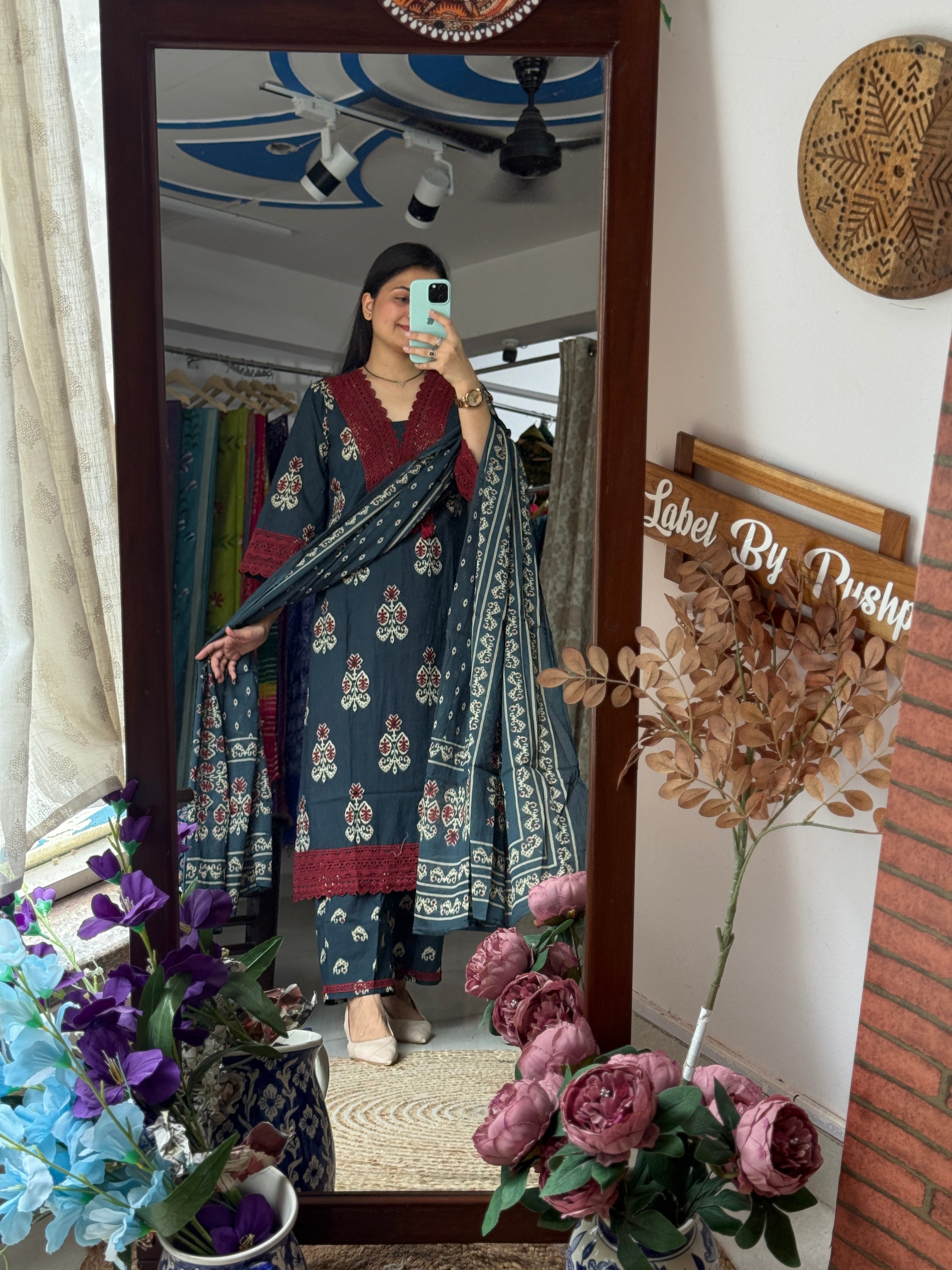 Blue lacework Suit |Cotton| Lacework pants | Cotton Duppata