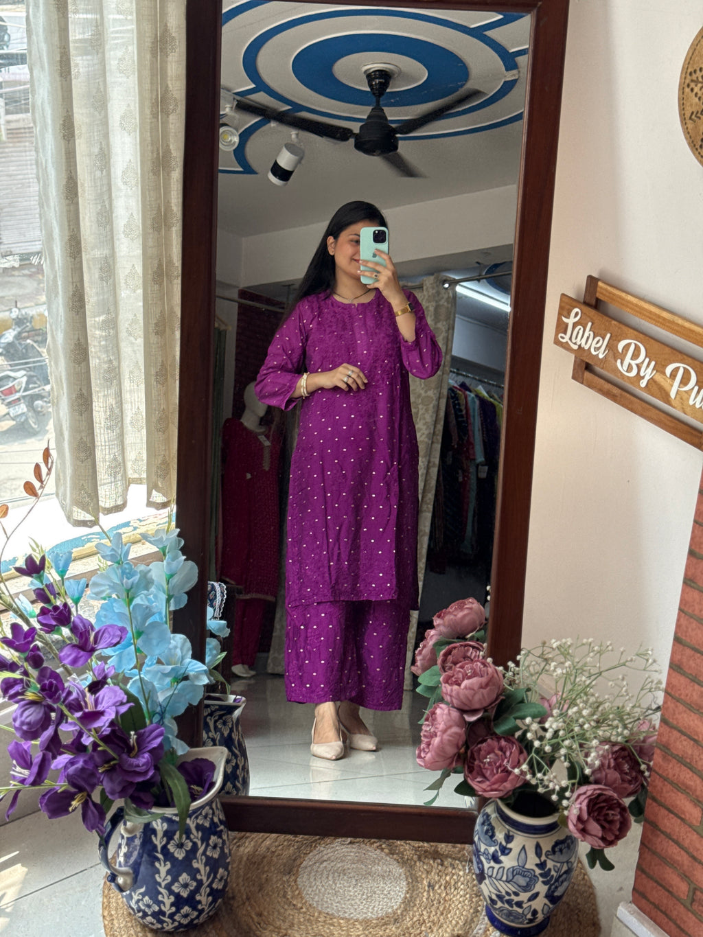 Purple Mul Chanderi | Chikankari Hand embroidery| cotton lining in bottom| Premium design