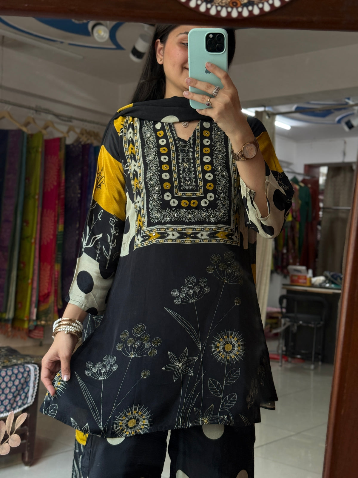 Black Muslin Suit | Hand embroidered | Cotton lining| With Chinon Duppata|