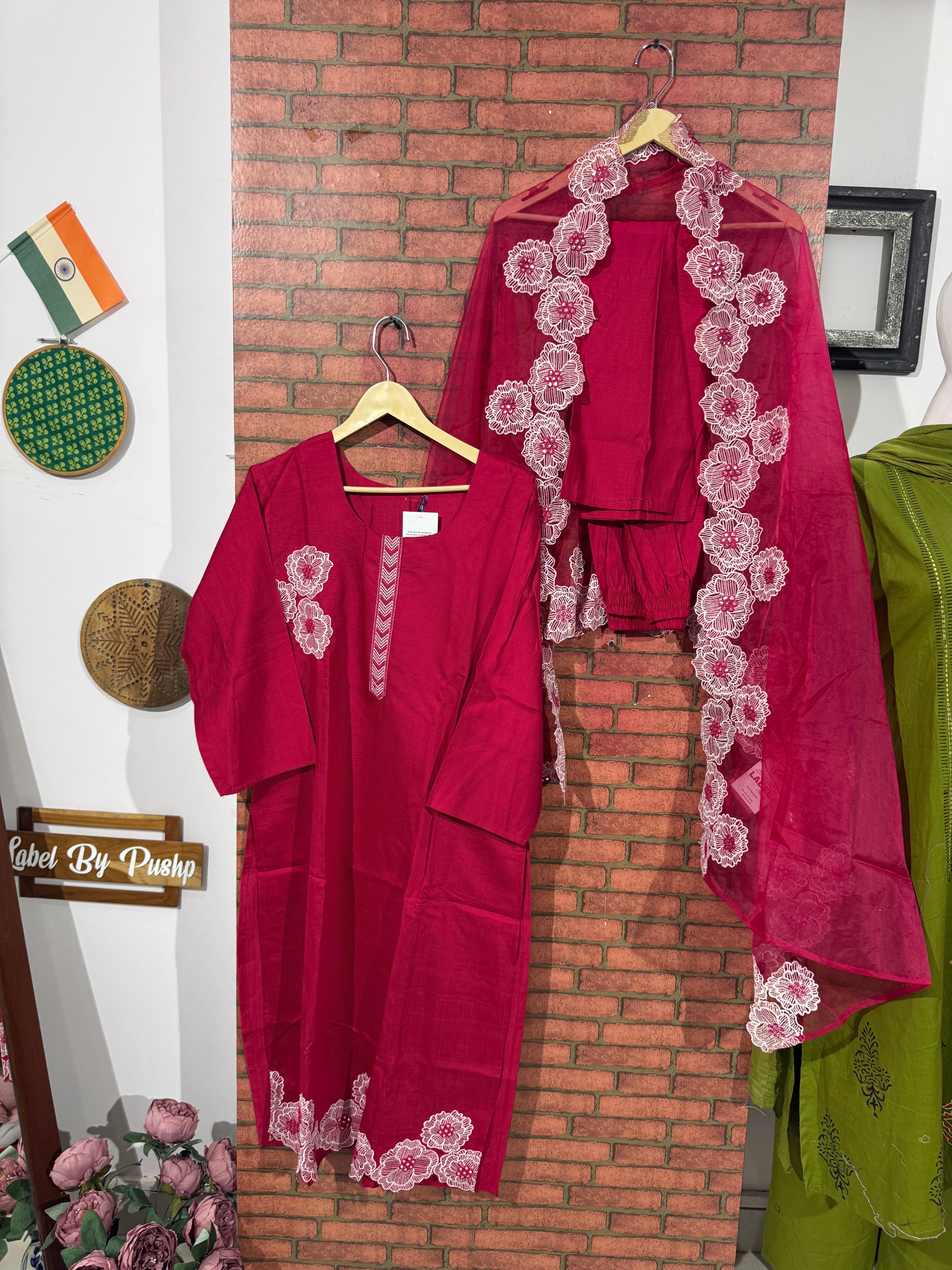 Pink cutwork Set | Cotton silk