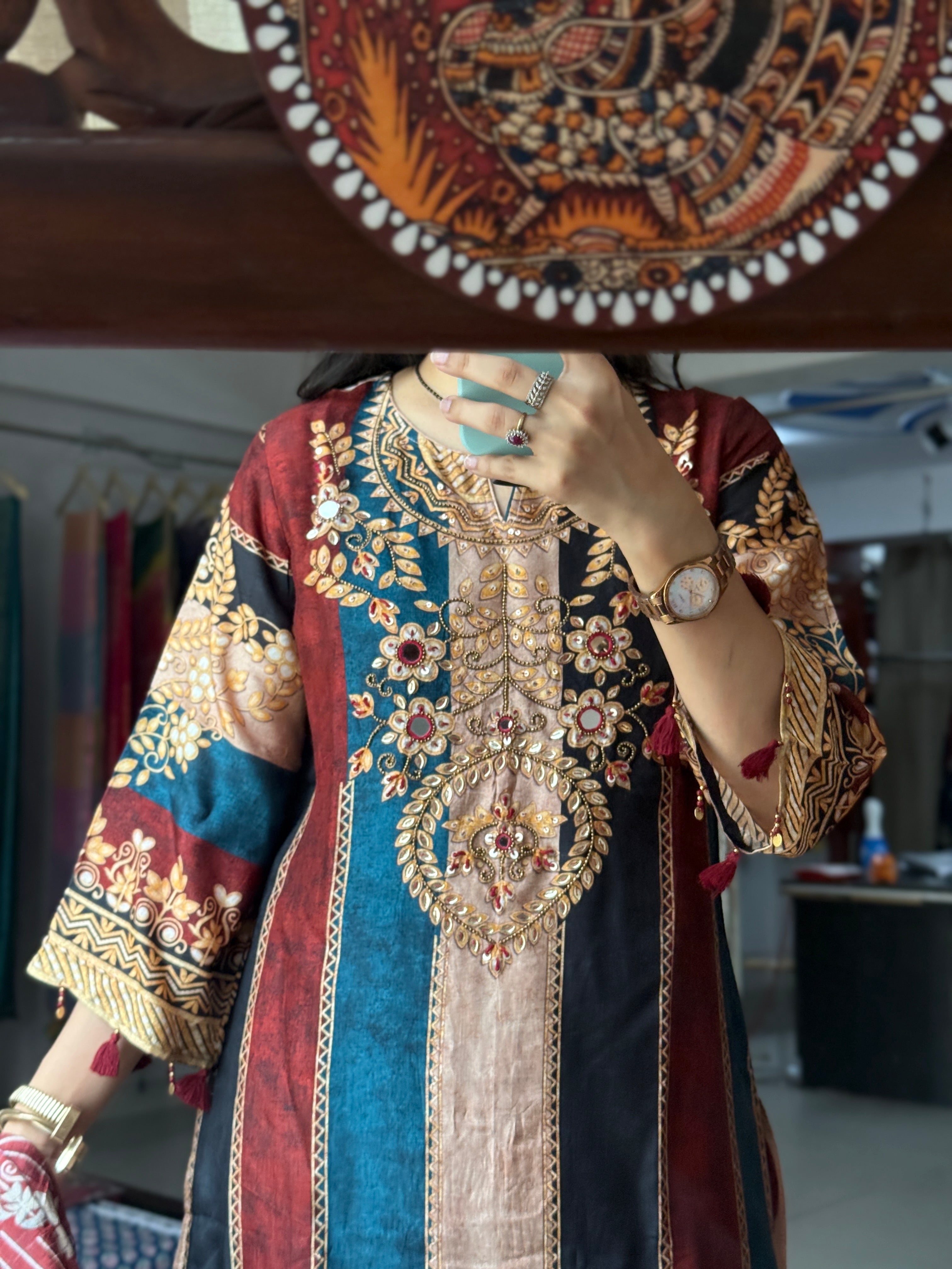 Muslin Partywear Suit |Hand Embroidered | Cotton lining| With beautiful Duppata | Designer back print