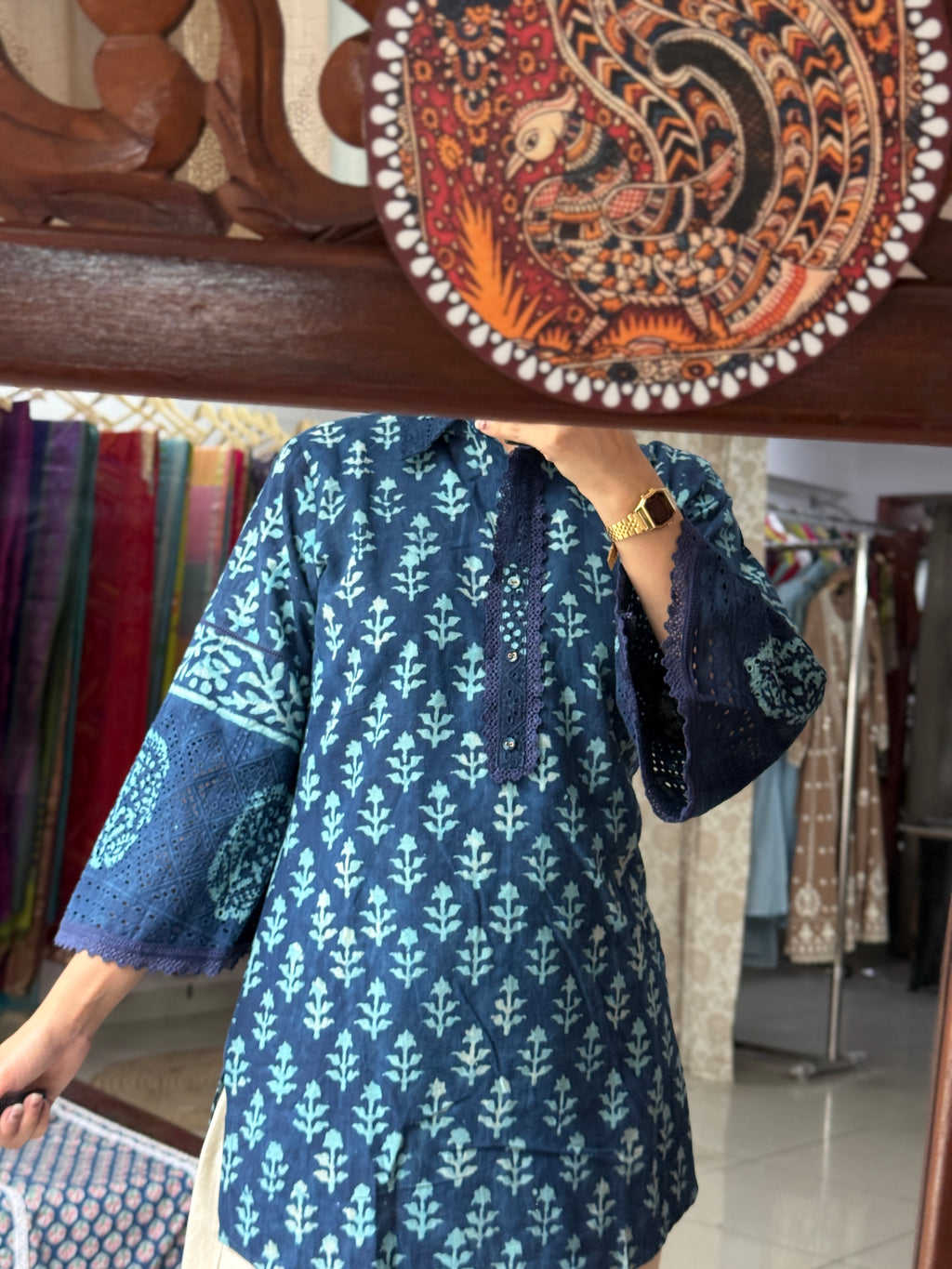 Dabu Print Co ord Set, Schiffli work, cotton set