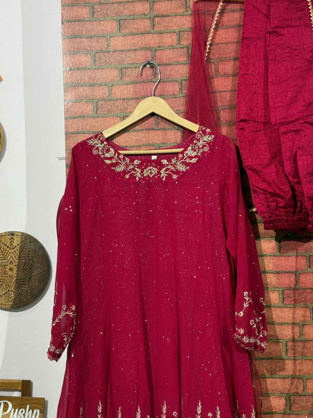 Pink Suit Set| Hand embroidered| With lining| Duppata| Tissue Shimmer