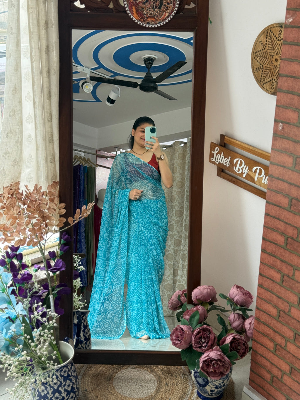Firozi Georgette Bandhani Saree|without blouse| Budget Friendly