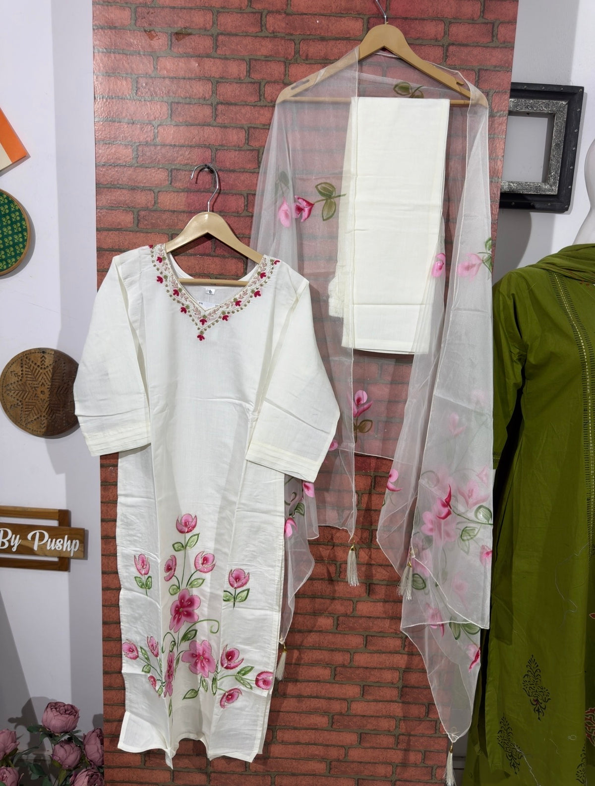 Hand painted and  Embroidered Set | Cotton silk| With lining