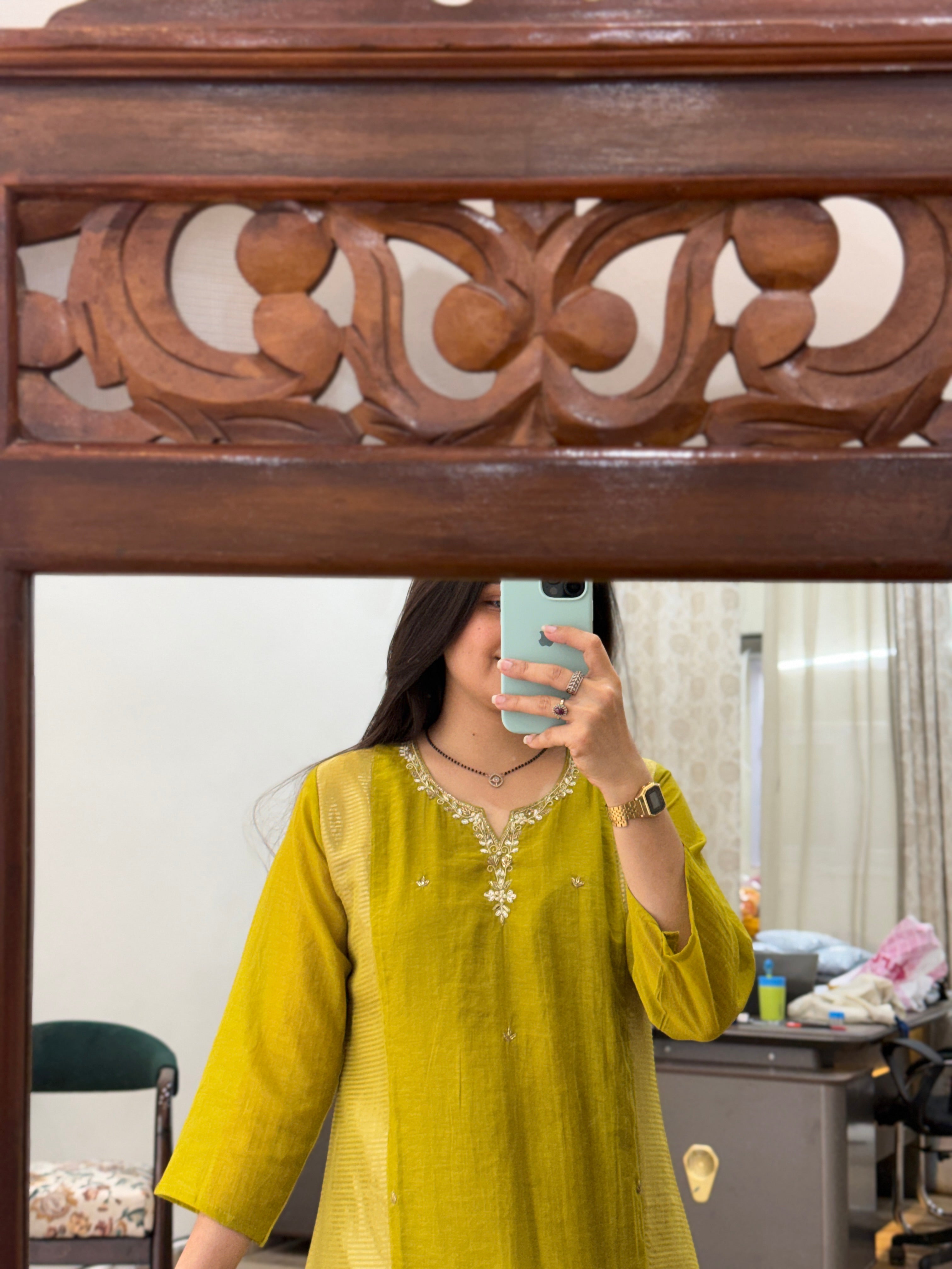Mehendi Green Mul Chanderi Suit | Handloom Zari Beauty | Cotton lining| With Duppata|Classy & Elegant Suit Set