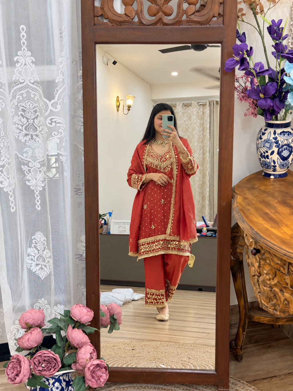 Karwachauth Special| Partywear Mirror work| With lining | Tissue Shimmer| Dual tone