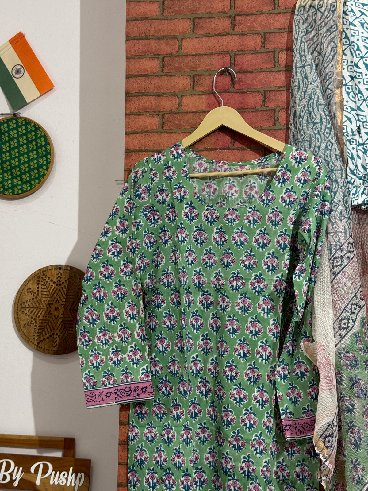 Green Suit Set| Hand block print| | kota Doria Duppata