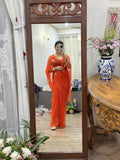 Orange Leheriya |Pure Georgette Digital Printed Saree| Handwork cutdana detailing| Without blouse