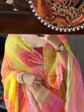 Multi colour Pure Georgette Digital Printed Saree| Handwork cutdana detailing| Without blouse