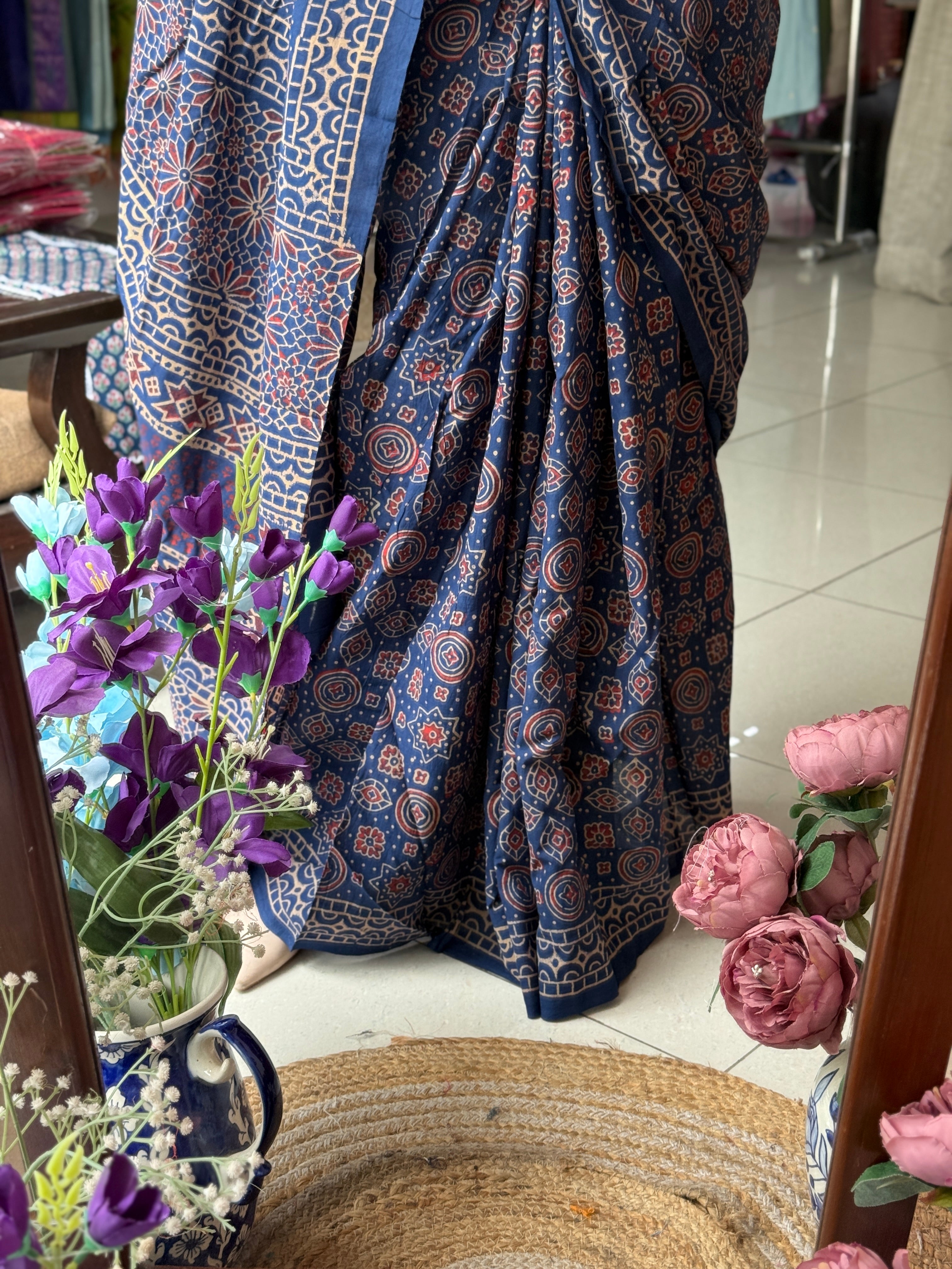 Block printed cotton saree|with blouse