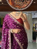 Purple Pure Gaji Silk Bandhani Saree with Gotta Patti Handwork|Comes with blouse | Premium Handwork Saree