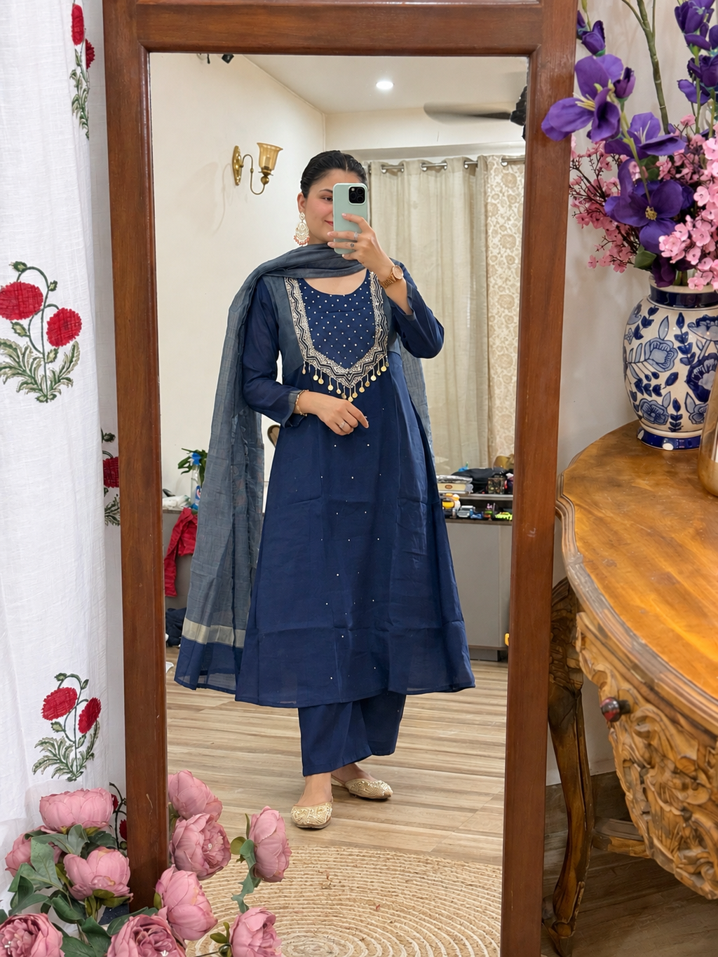 Blue Mul Chanderi Suit | Handloom Zari Beauty | Cotton lining| With Tissue Duppata|Classy & Elegant Suit Set