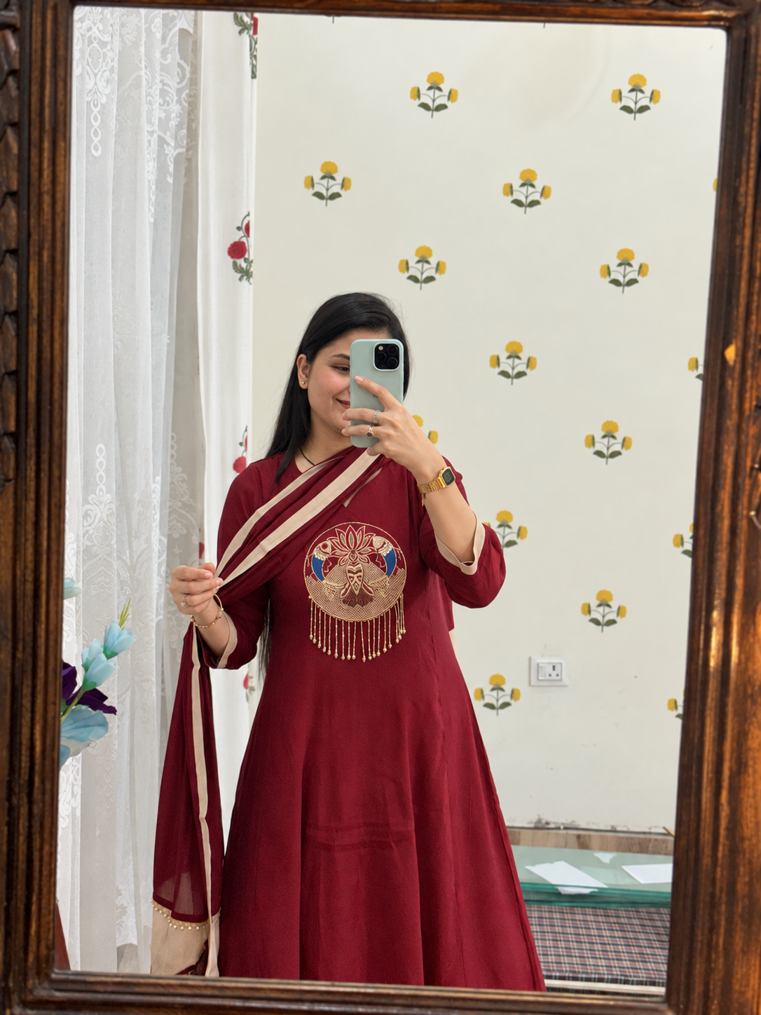 Gorgeous Silk Cotton Suit | With cotton lining| Embroidered Patch | Patchwork Duppata| Zariwork Hand embroidered