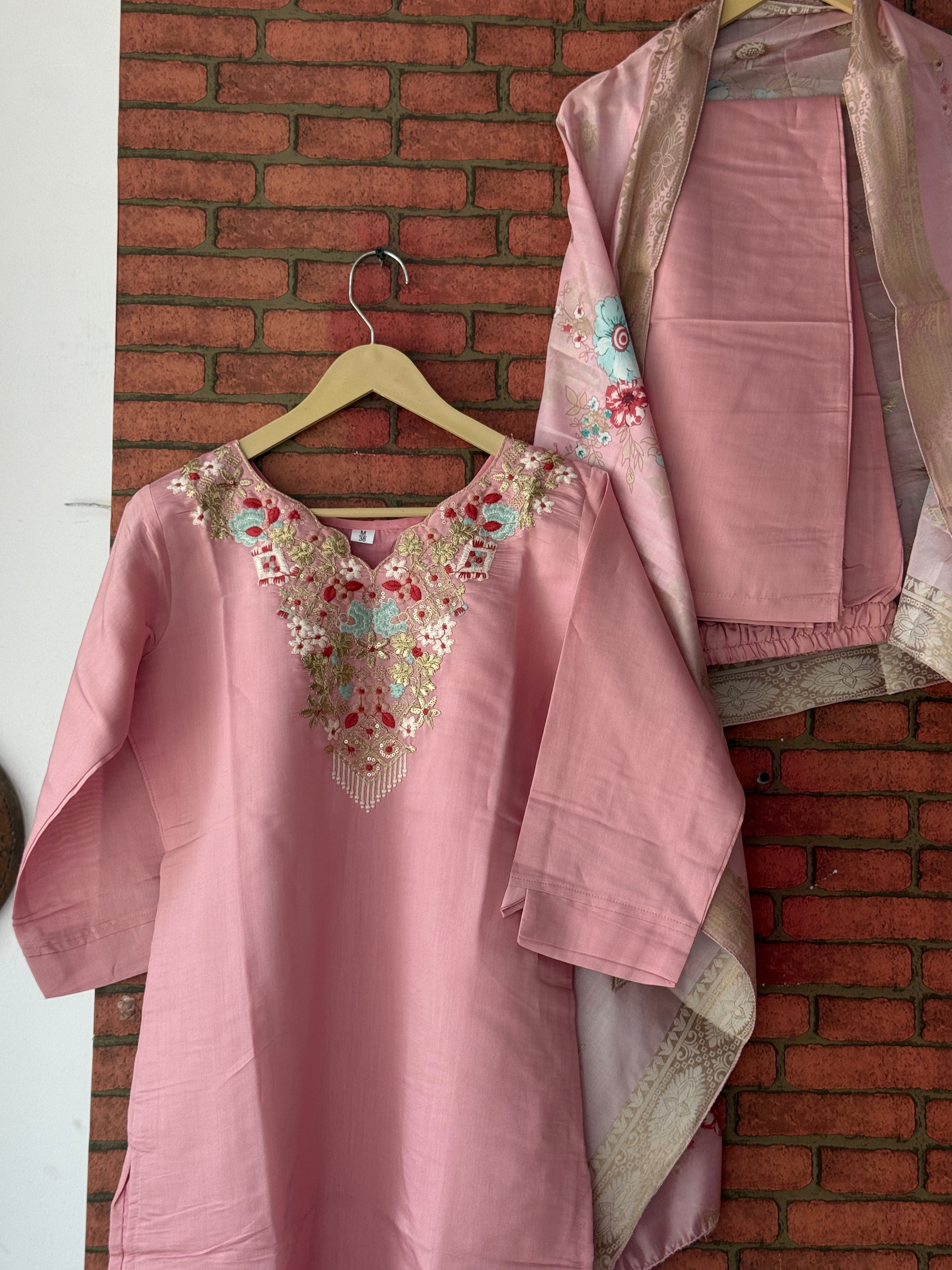 Blush Pink Suit |With lining| Embroidered| Silk