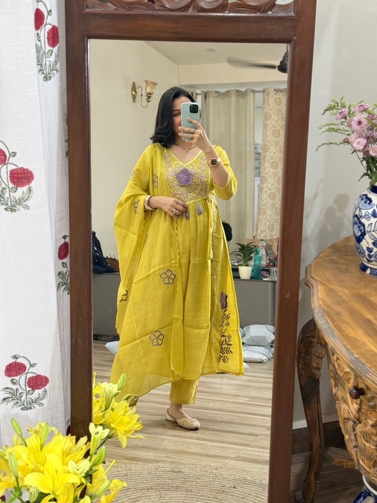 Festive Special Yellow | Embroidered| with lining| Embroidered Duppata| Mul Chanderi