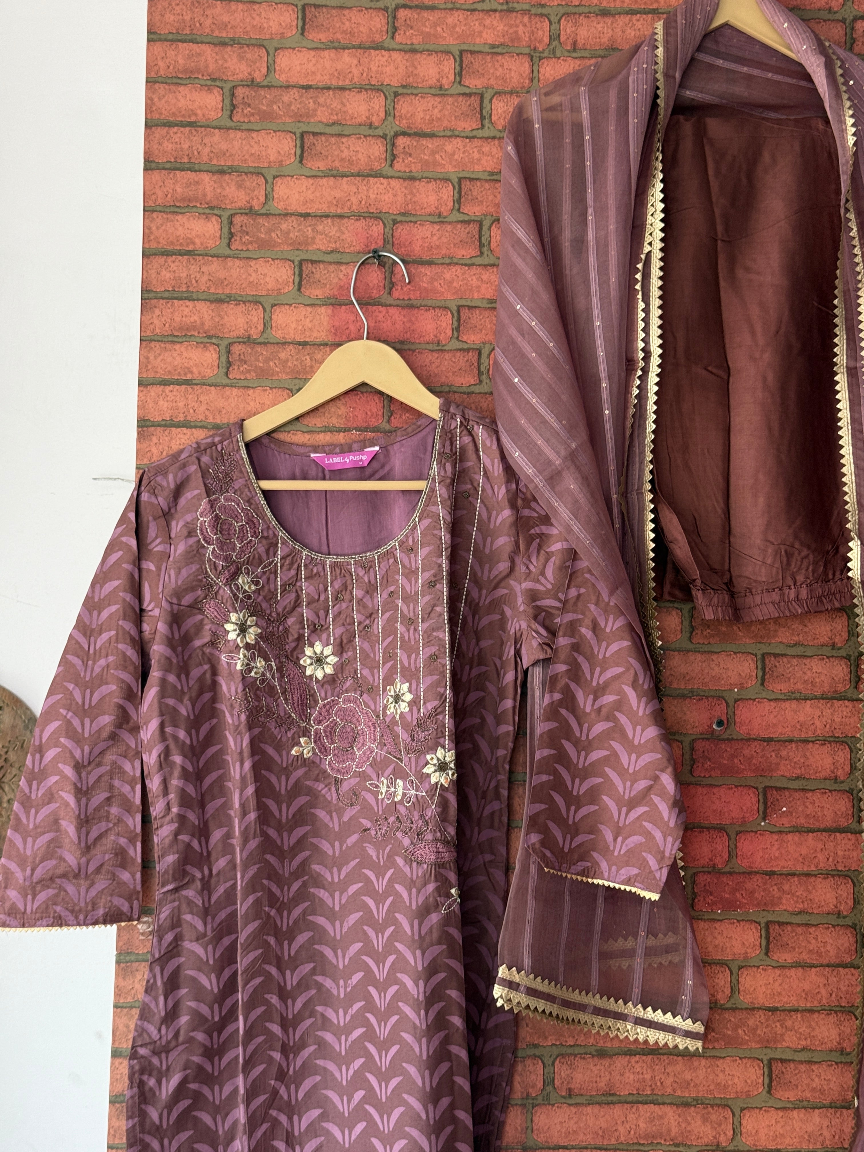 Onion Pink Suit |With lining| Embroidered| Cotton
