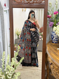 Madhuri Premium Black Modal Silk Ajrakh Print Saree with Blouse Piece