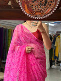 Pink Georgette Bandhani Saree|without blouse| Budget Friendly