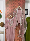Mauve Embroidered Set | Tissue | With lining| Heavy Embroidered Duppata