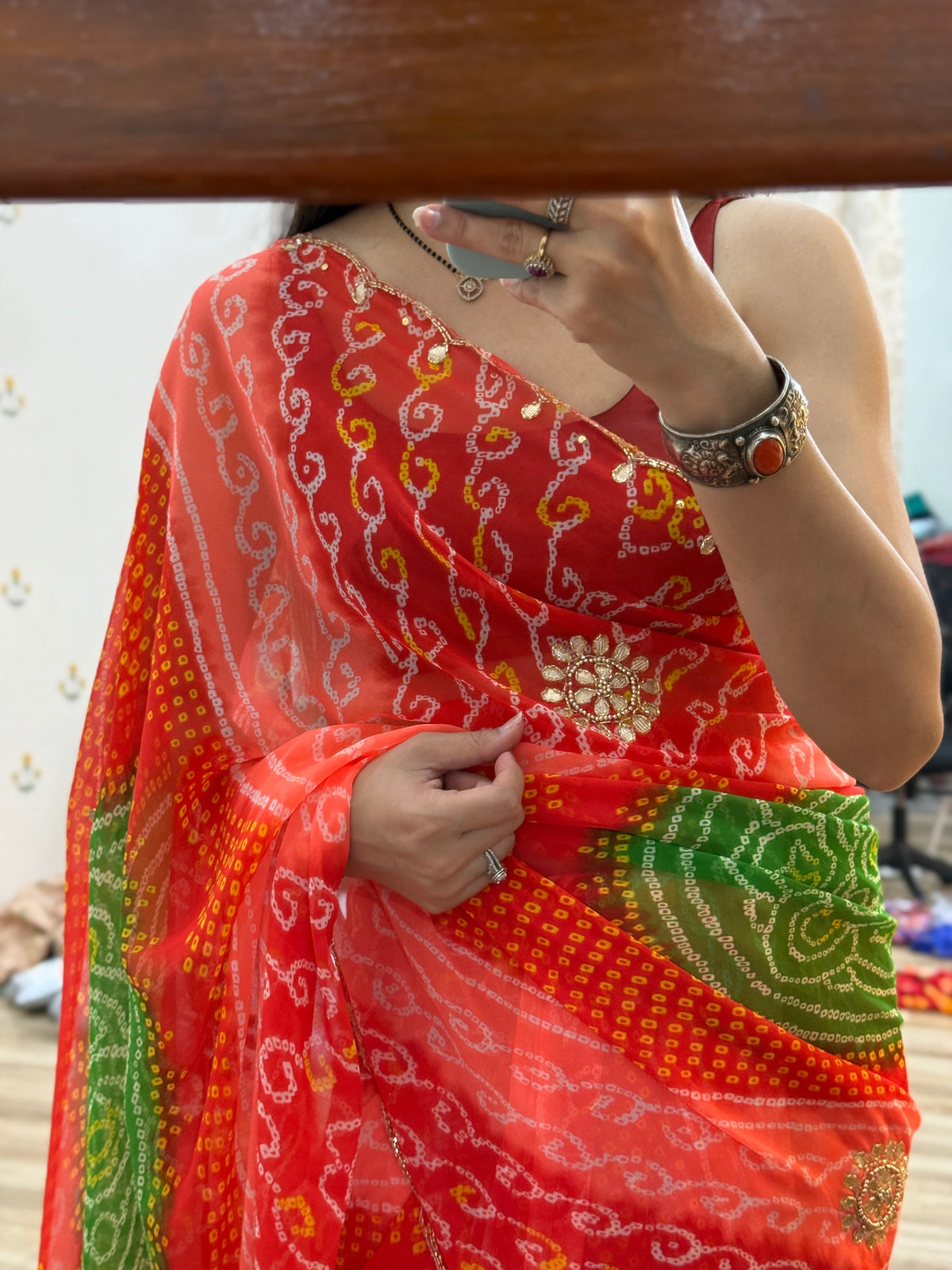 Orange Pure Georgette Saree | Cutdana Handwork | With blouse