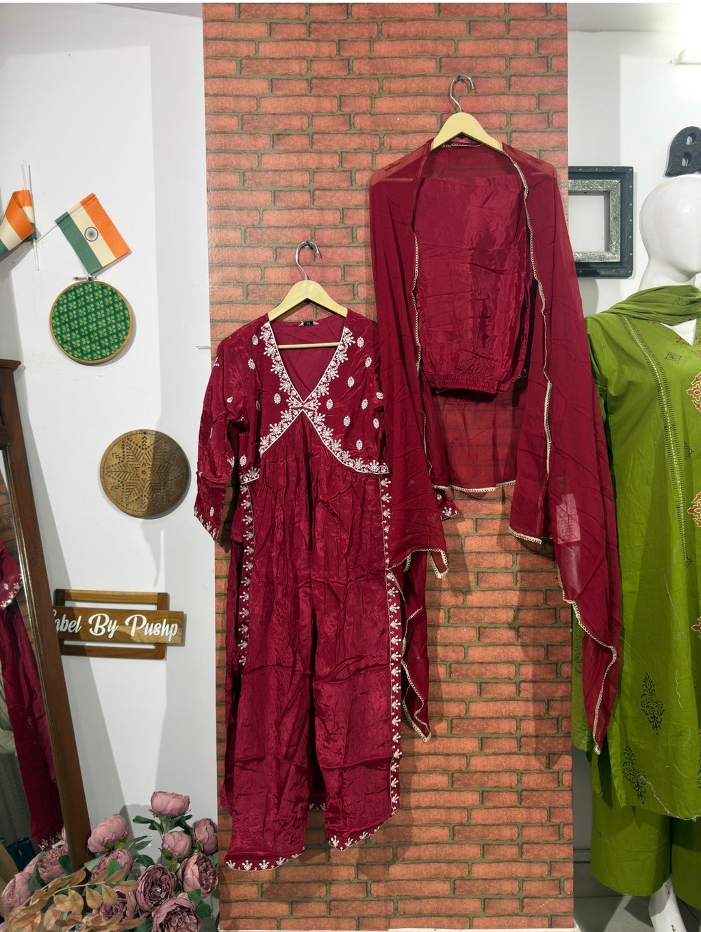 Marron Suit Set | Embroidered | Dola Silk| With lining