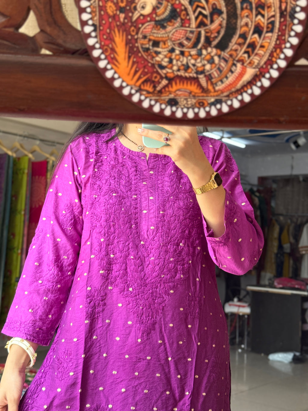 Purple Mul Chanderi | Chikankari Hand embroidery| cotton lining in bottom| Premium design