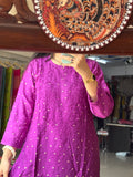 Purple Mul Chanderi | Chikankari Hand embroidery| cotton lining in bottom| Premium design