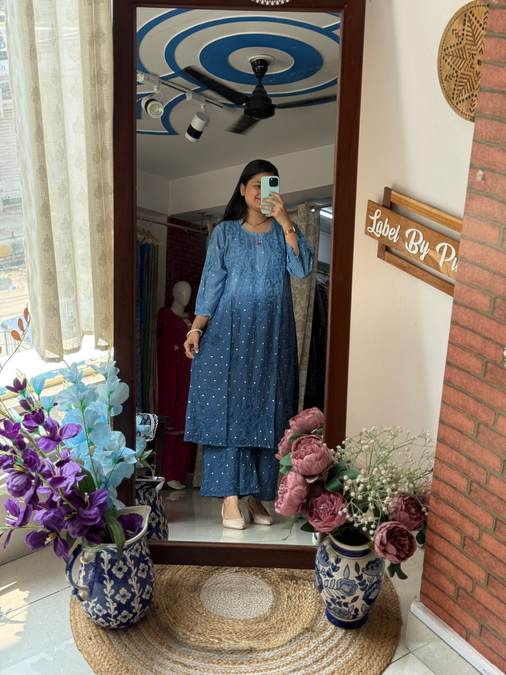 Blue Mul Chanderi | Chikankari Hand embroidery| cotton lining in bottom| Premium design