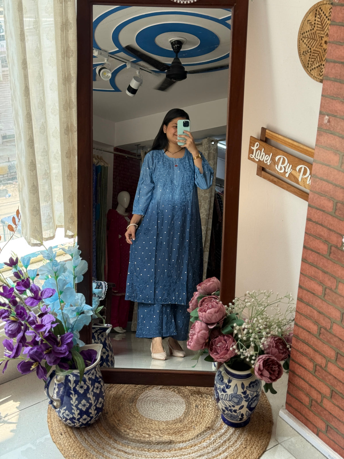 Blue Mul Chanderi | Chikankari Hand embroidery| cotton lining in bottom| Premium design