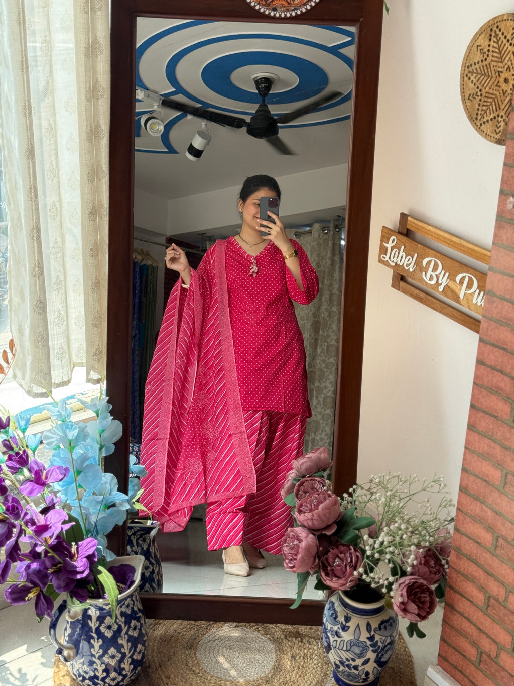 Pink  Farshi Salwar Set| Cotton | Leheriya Salwar| Cotton Duppata | Lacework