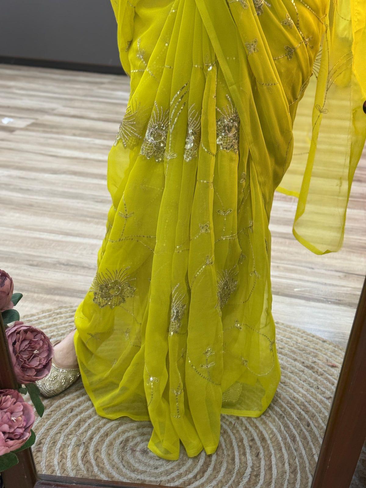 Green Zari Embroidered| Georgette Sarees| Without Blouse