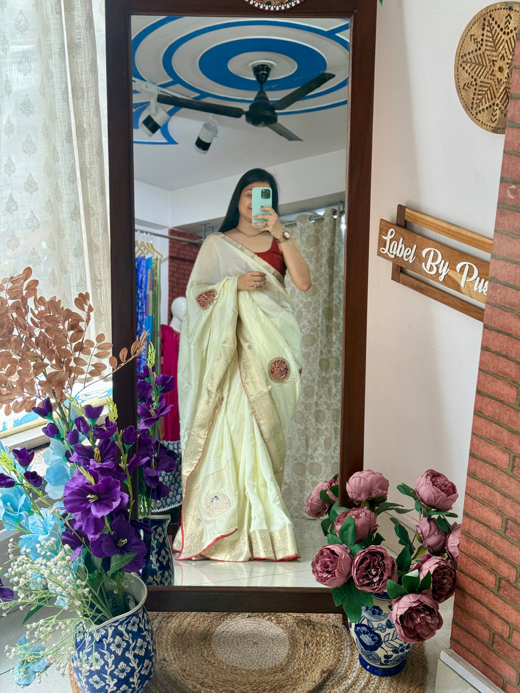 Dola Silk| Hand Embroidery| Gottapati work| With blouse | Partywear Saree