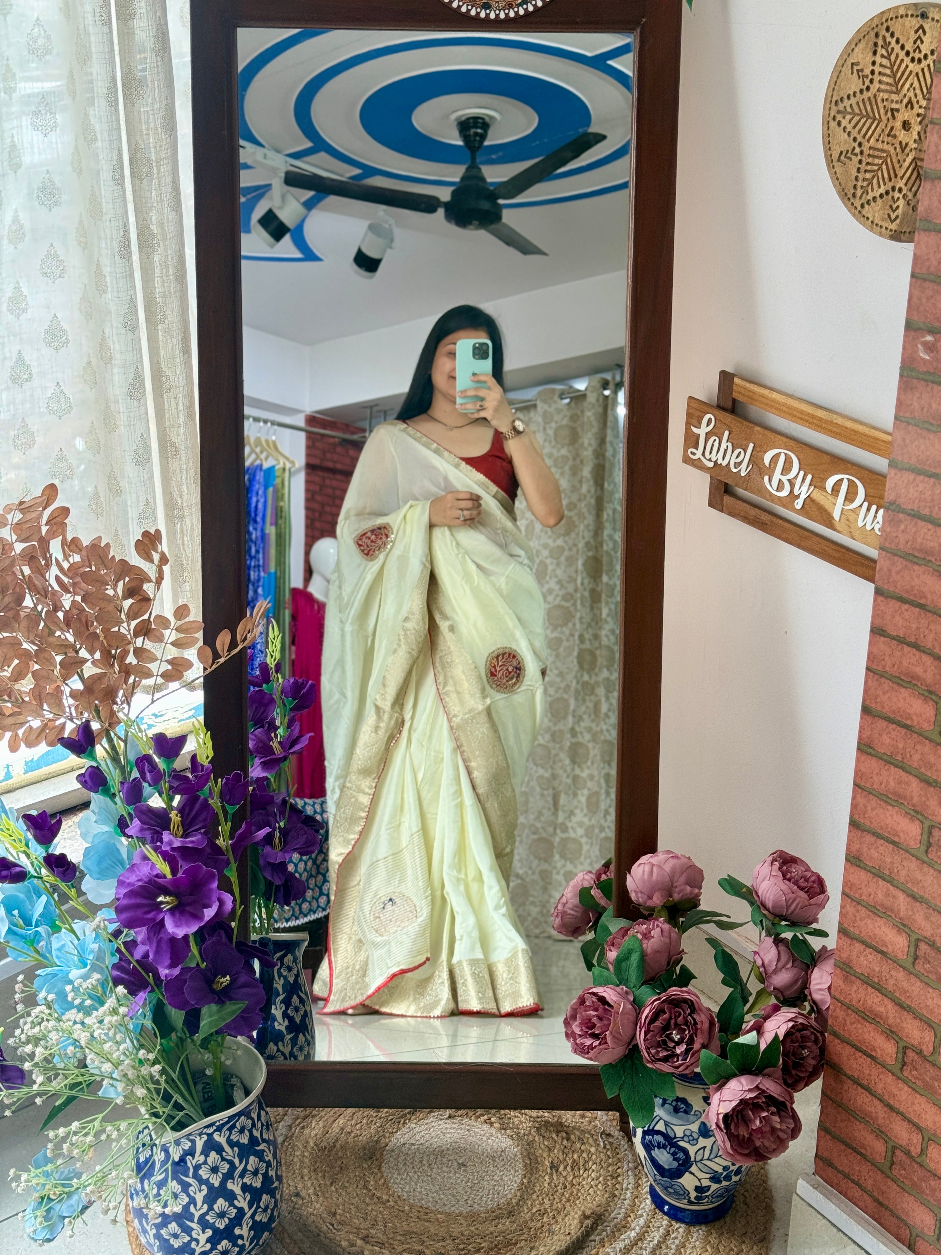 Dola Silk| Hand Embroidery| Gottapati work| With blouse | Partywear Saree
