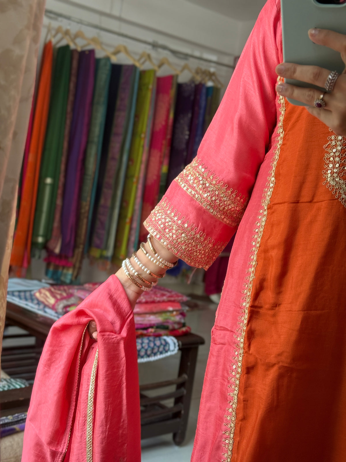 Dual tone Embroidered Suit | Cotton lining| with Duppata