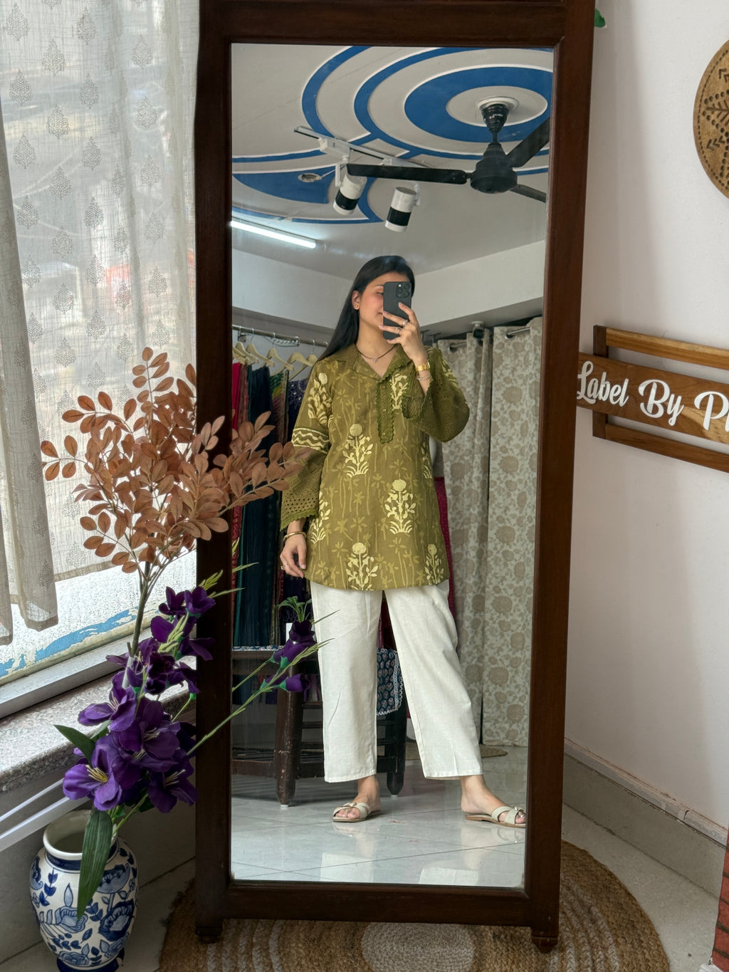Green Batik Schiffli Co ord set