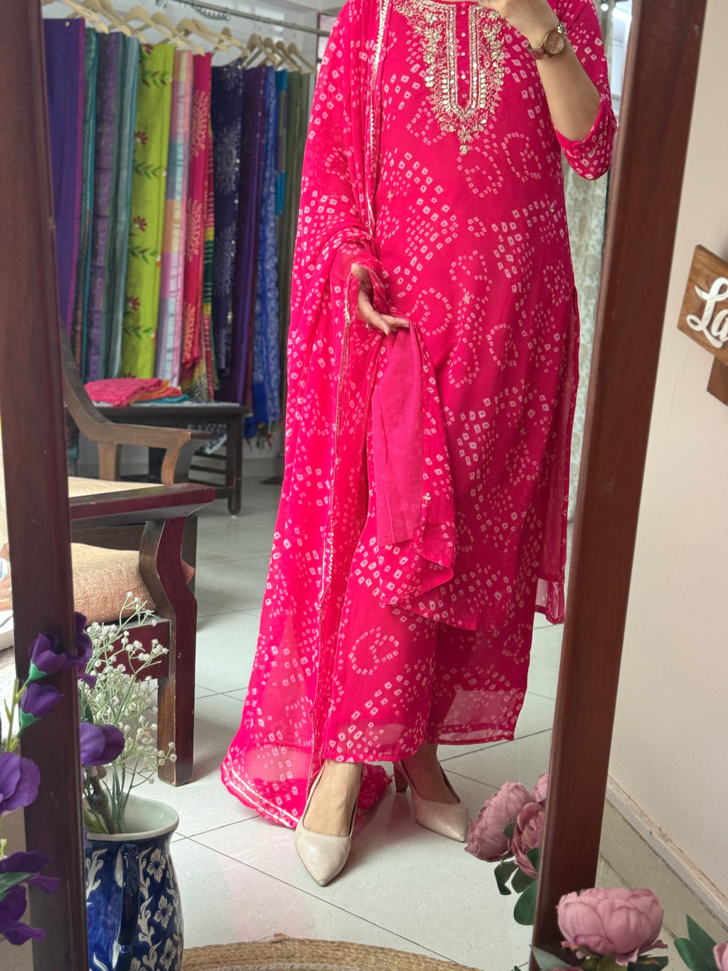 Pink Bandhani Suit Set for Women | Printed Ethnic Suit with Dupatta